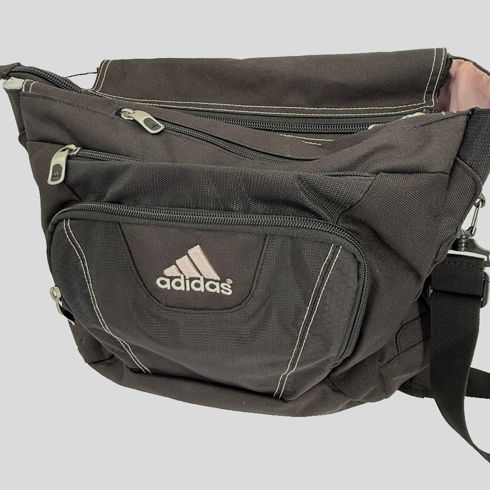 Adidas Black Pink Messenger Laptop Bag Shoulder Tote Gym Travel Multi Pocket - Picture 6 of 9